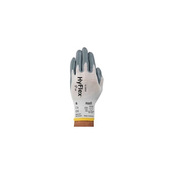 Ansell Foam Nitrile Coated Gloves, Foam Nitrile, Palm, 3 Abrasion Level, White/Gray, 7 12 PK 205570 - main